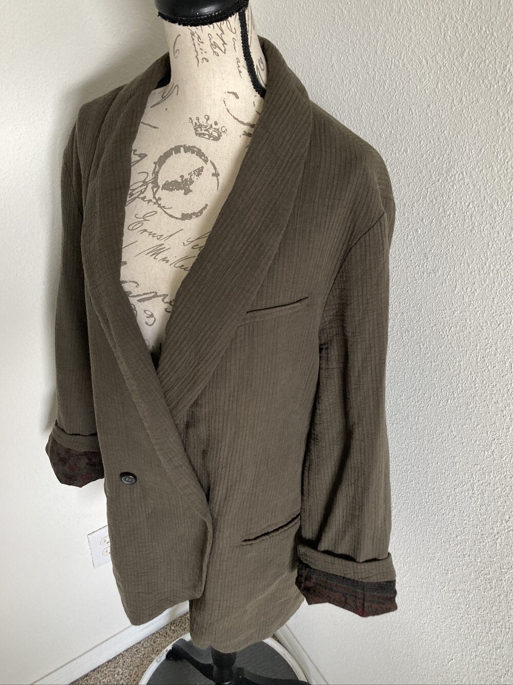 SOLD Free People Rowan Blazer XL Oversized Utility Boho Green Cotton - Picture 8 of 17